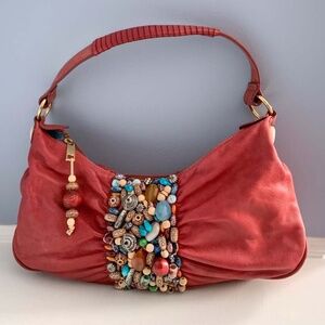 Kate Landry Beaded Leather Hobo Bag